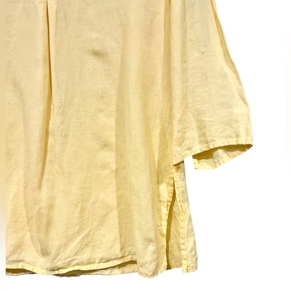 Eileen Fisher Size XS Irish Linen Yellow 3/4th Sleeve Top Sequin Neck Line Tunic - Picture 4 of 9